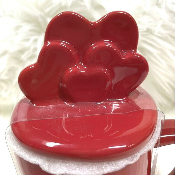 Rae Dunn MUG + TOPPER VALENTINES XOXO Love Red White XL 16oz Coffee Cup 2 PC Set - Picture 3 of 5